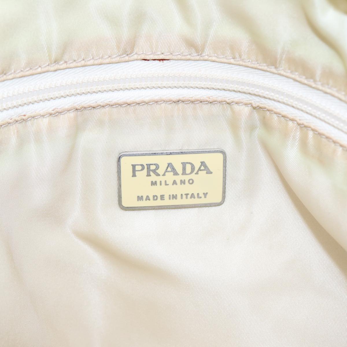 PRADA Hand Bag Nylon Beige Silver Auth bs16635