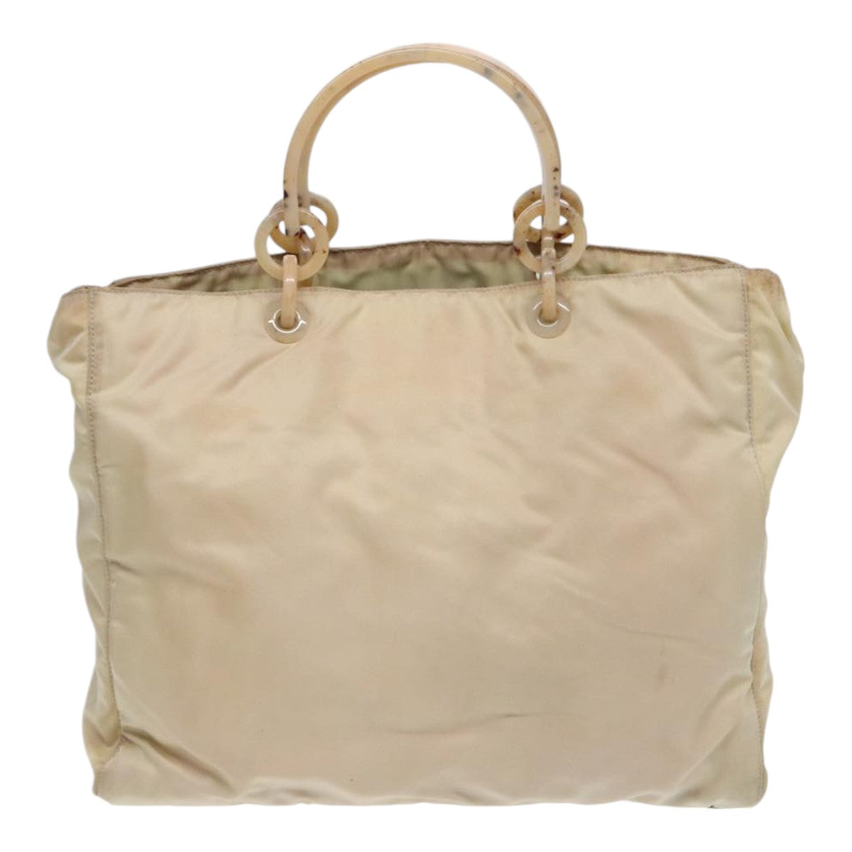 PRADA Hand Bag Nylon Beige Silver Auth bs16635 - 0