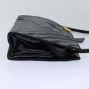 CHANEL V stitch COCO Mark Shoulder Bag Enamel Black CC Auth bs16640-4