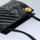 CHANEL V stitch COCO Mark Shoulder Bag Enamel Black CC Auth bs16640-6