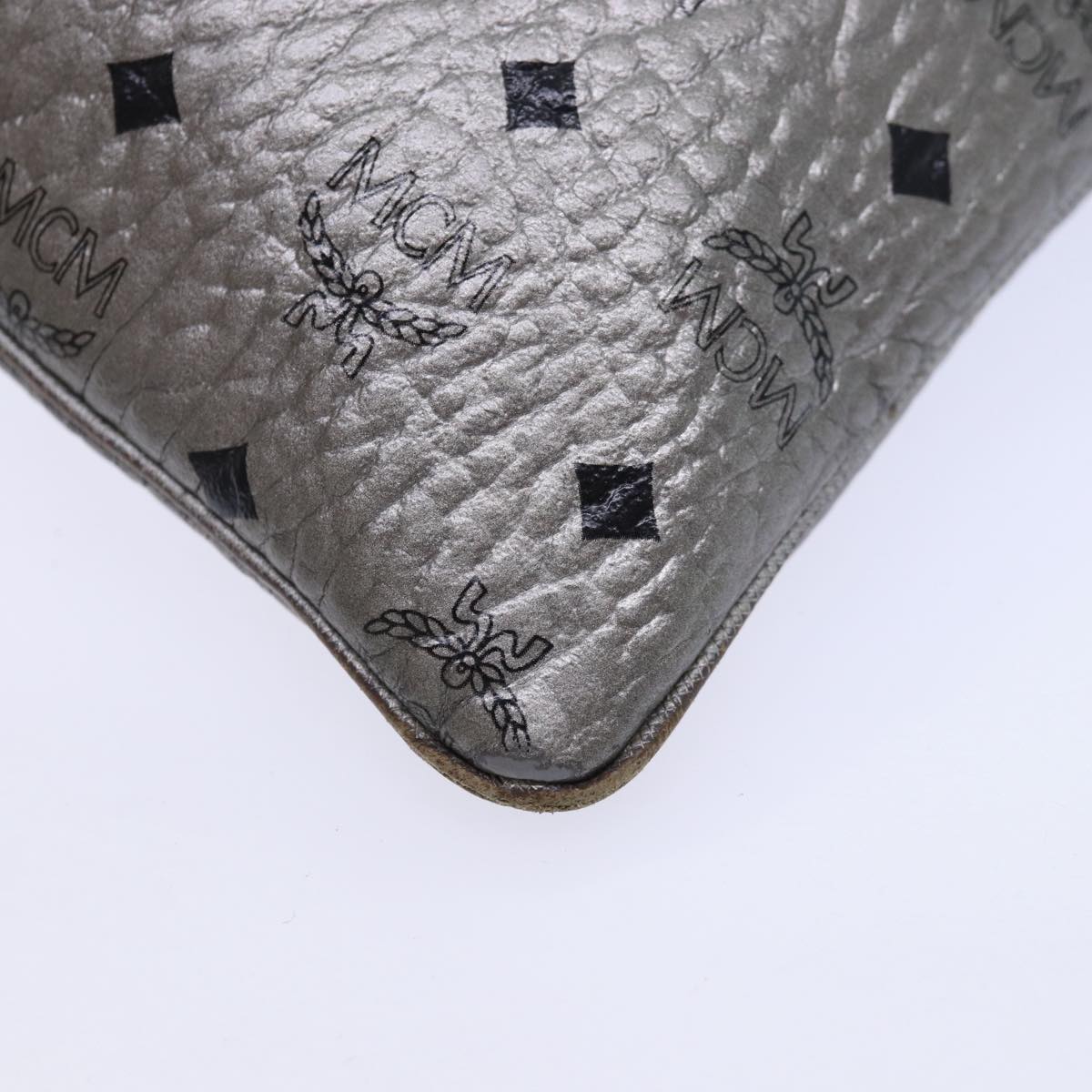 MCM Vicetos Logogram Clutch Bag PVC Leather Silver Auth bs16648