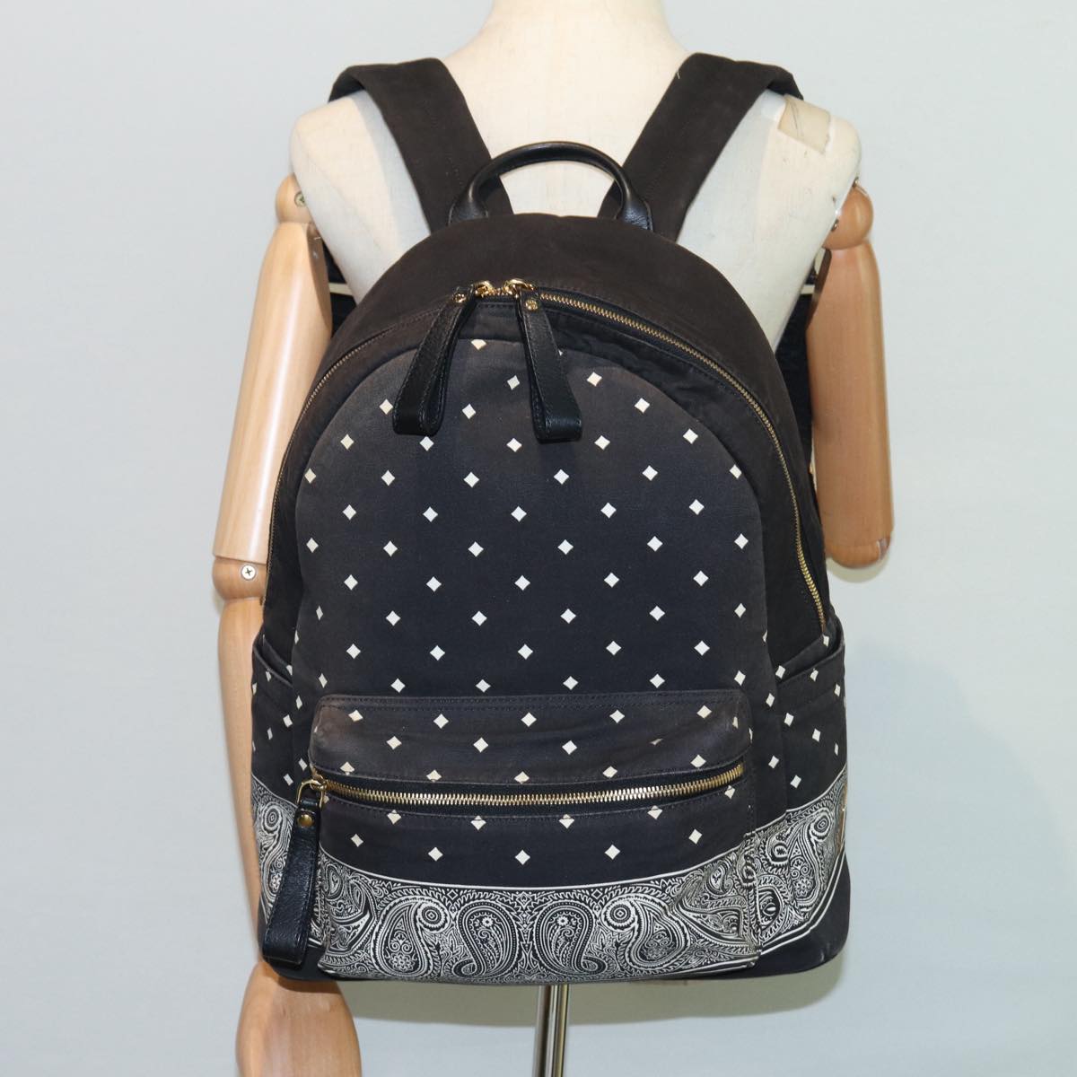 MCM Backpack Canvas Black White Auth bs16649