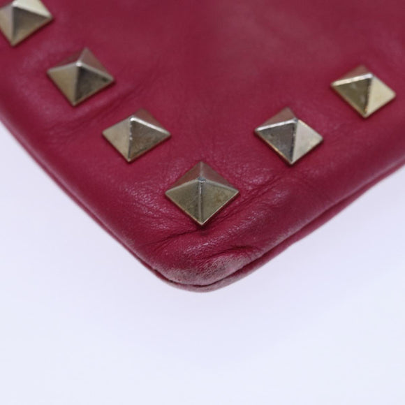 VALENTINO Studs Clutch Bag Leather Pink Gold Auth bs16650