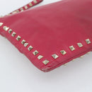 VALENTINO Studs Clutch Bag Leather Pink Gold Auth bs16650-14