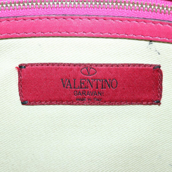 VALENTINO Studs Clutch Bag Leather Pink Gold Auth bs16650