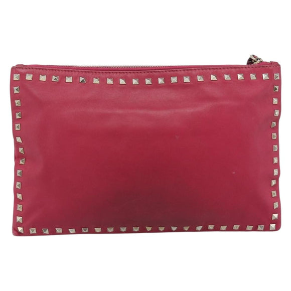 VALENTINO Studs Clutch Bag Leather Pink Gold Auth bs16650
