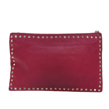VALENTINO Studs Clutch Bag Leather Pink Gold Auth bs16650 - 0