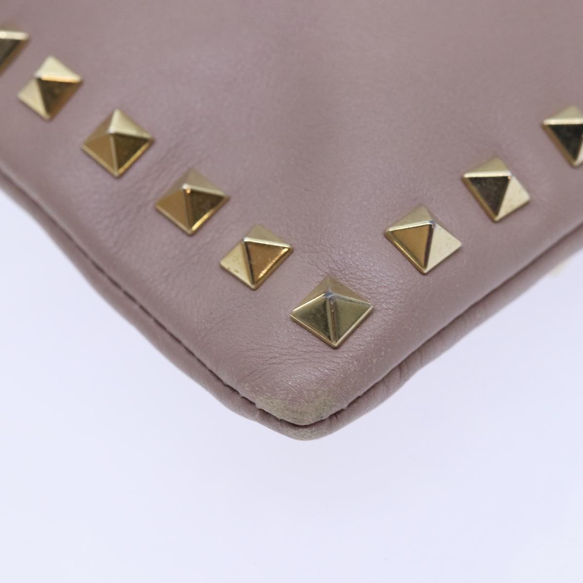 VALENTINO Studs Clutch Bag Leather Pink Gold Auth bs16651