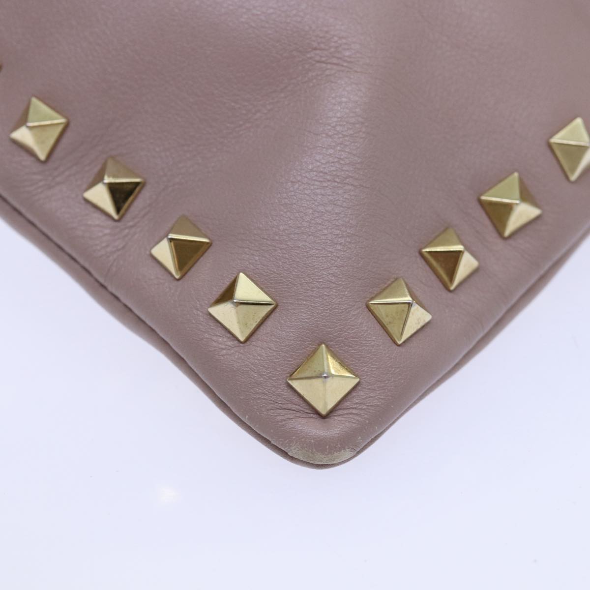 VALENTINO Studs Clutch Bag Leather Pink Gold Auth bs16651