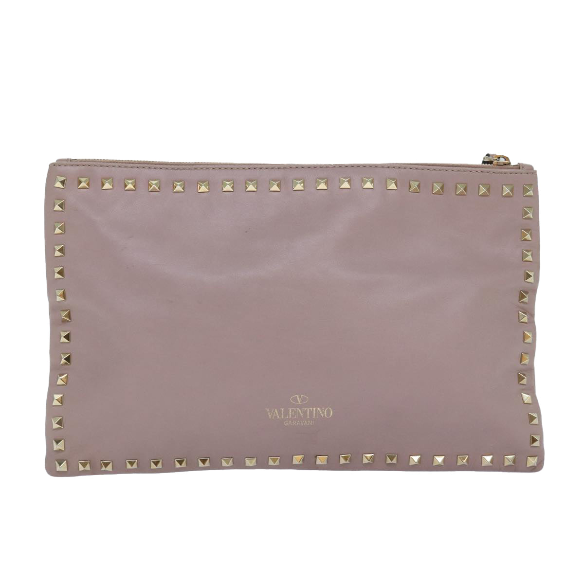 VALENTINO Studs Clutch Bag Leather Pink Gold Auth bs16651 - 0