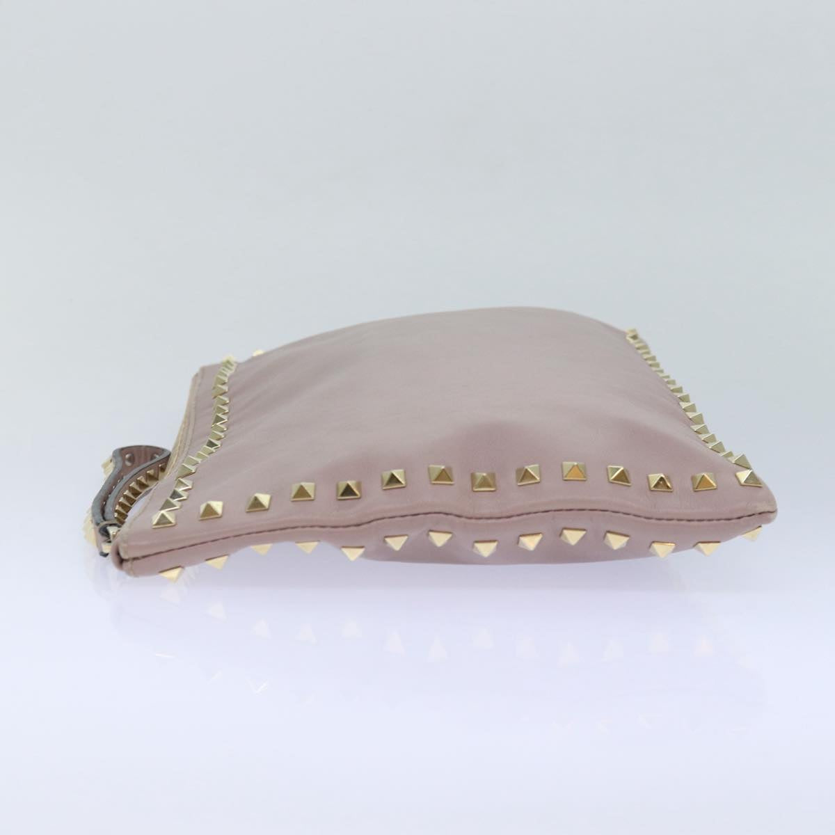 VALENTINO Studs Clutch Bag Leather Pink Gold Auth bs16651