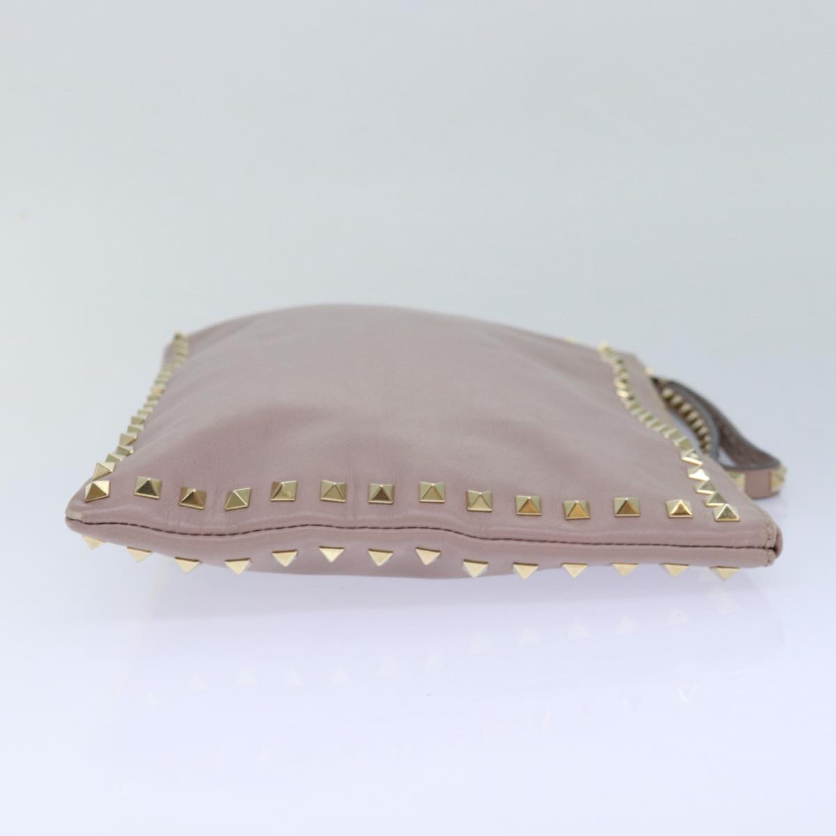 VALENTINO Studs Clutch Bag Leather Pink Gold Auth bs16651