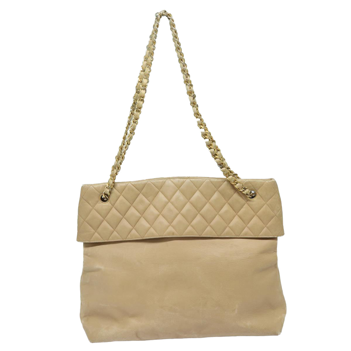 CHANEL Matelasse Chain Tote Bag Leather Beige Gold CC Auth bs16657 - 0