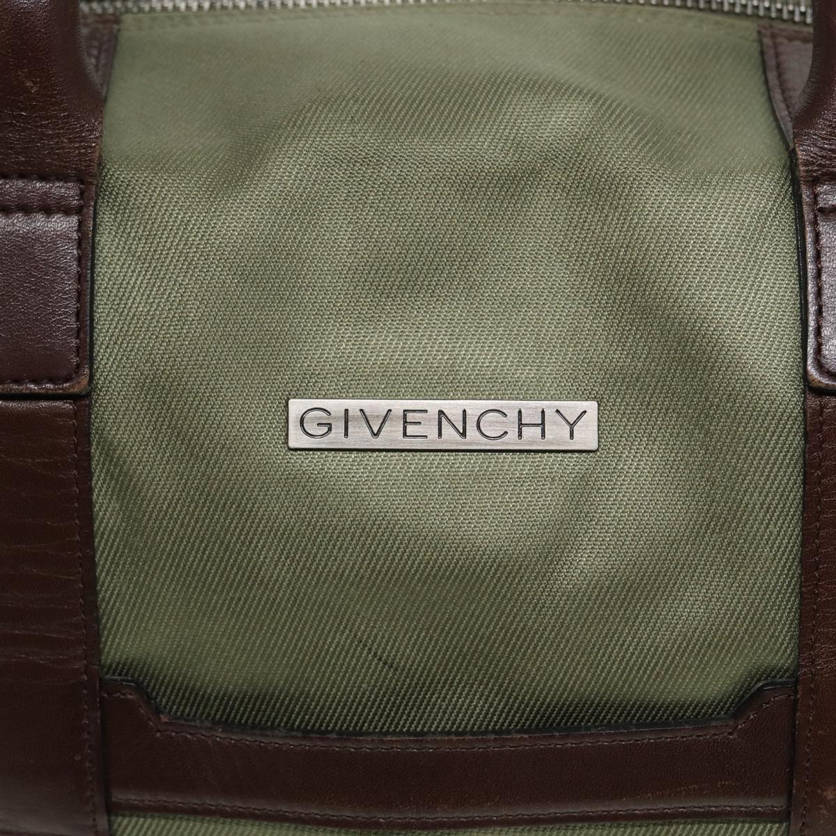 GIVENCHY Boston Bag Canvas Khaki Brown Auth bs16667