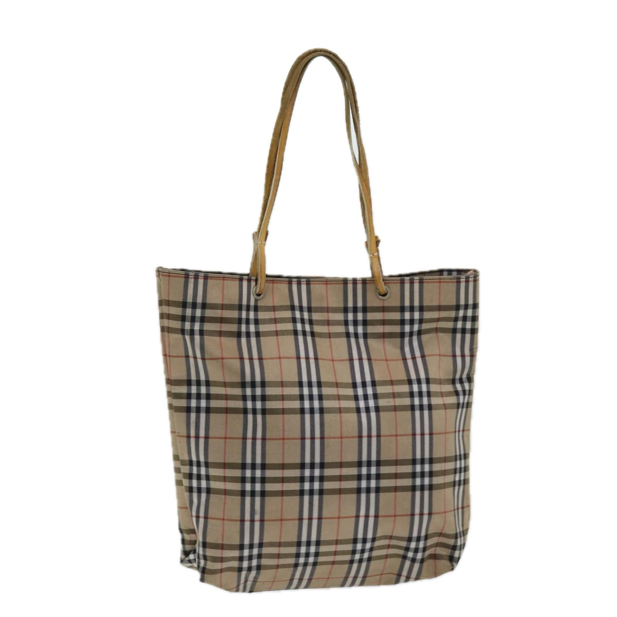 BURBERRY Nova Check Tote Bag Nylon Beige Silver Auth bs16673