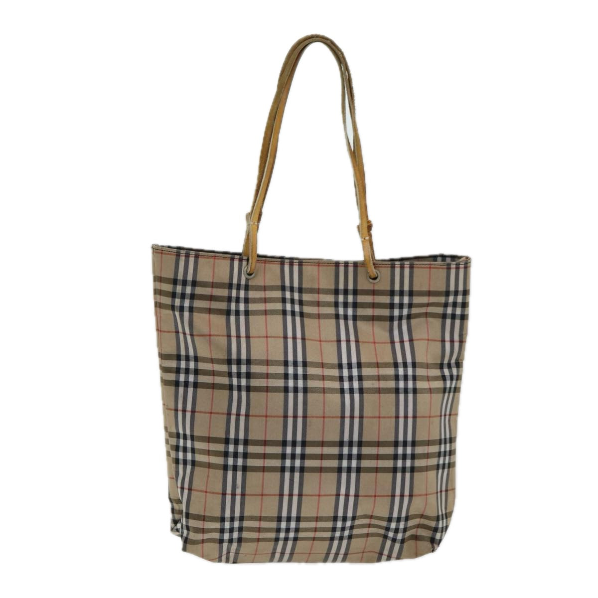 BURBERRY Nova Check Tote Bag Nylon Beige Silver Auth bs16673