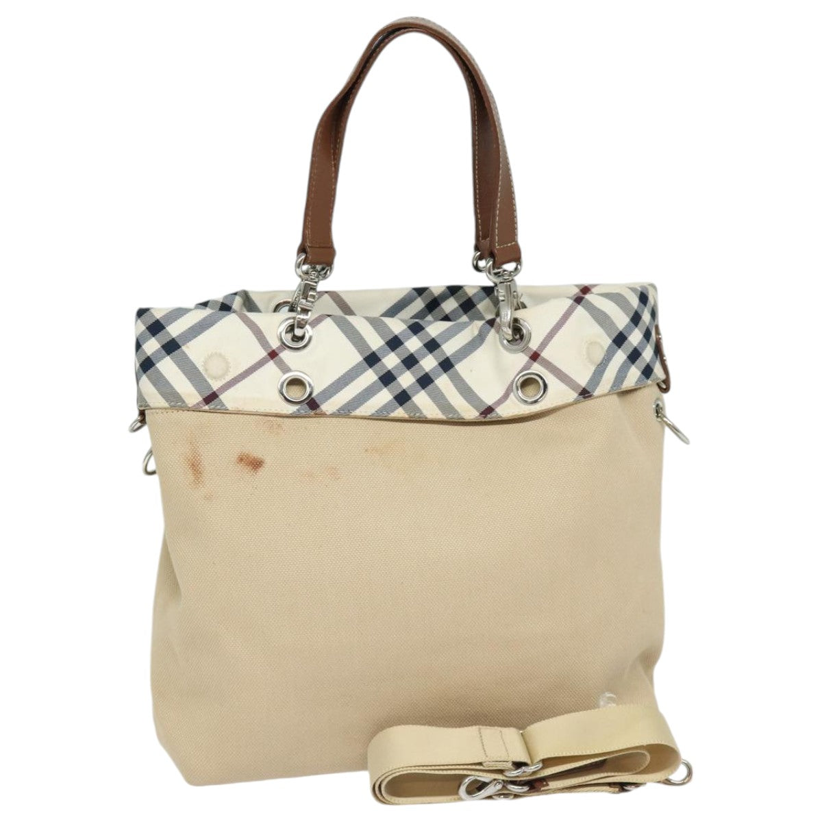 BURBERRY Nova Check Blue Label Tote Bag Canvas 2way Beige Brown Auth bs16677