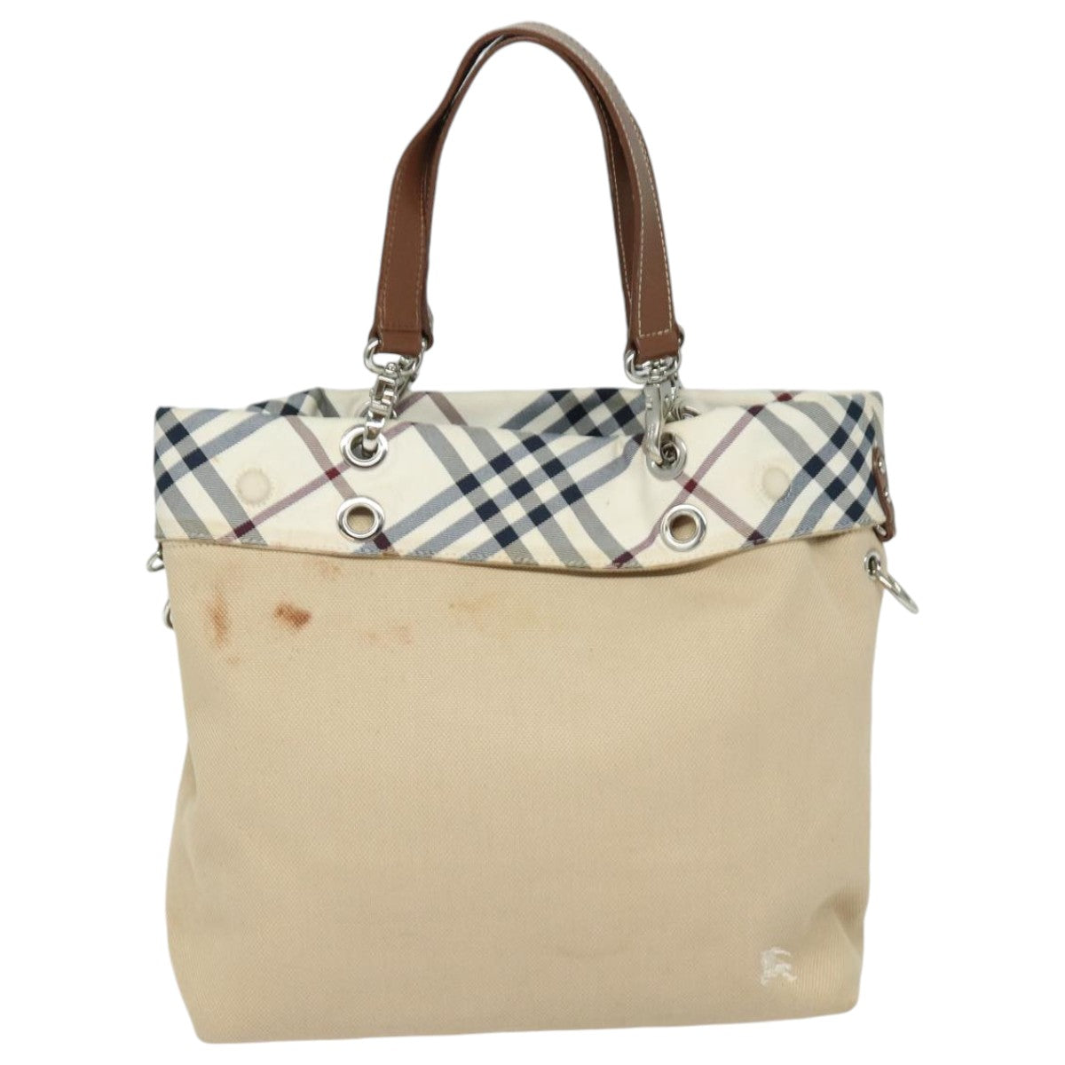 BURBERRY Nova Check Blue Label Tote Bag Canvas 2way Beige Brown Auth bs16677