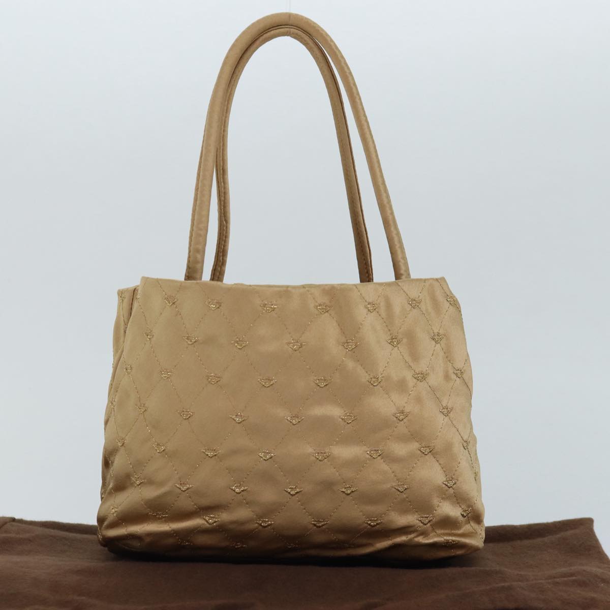 BOTTEGA VENETA Hand Bag Satin Gold Auth bs16690