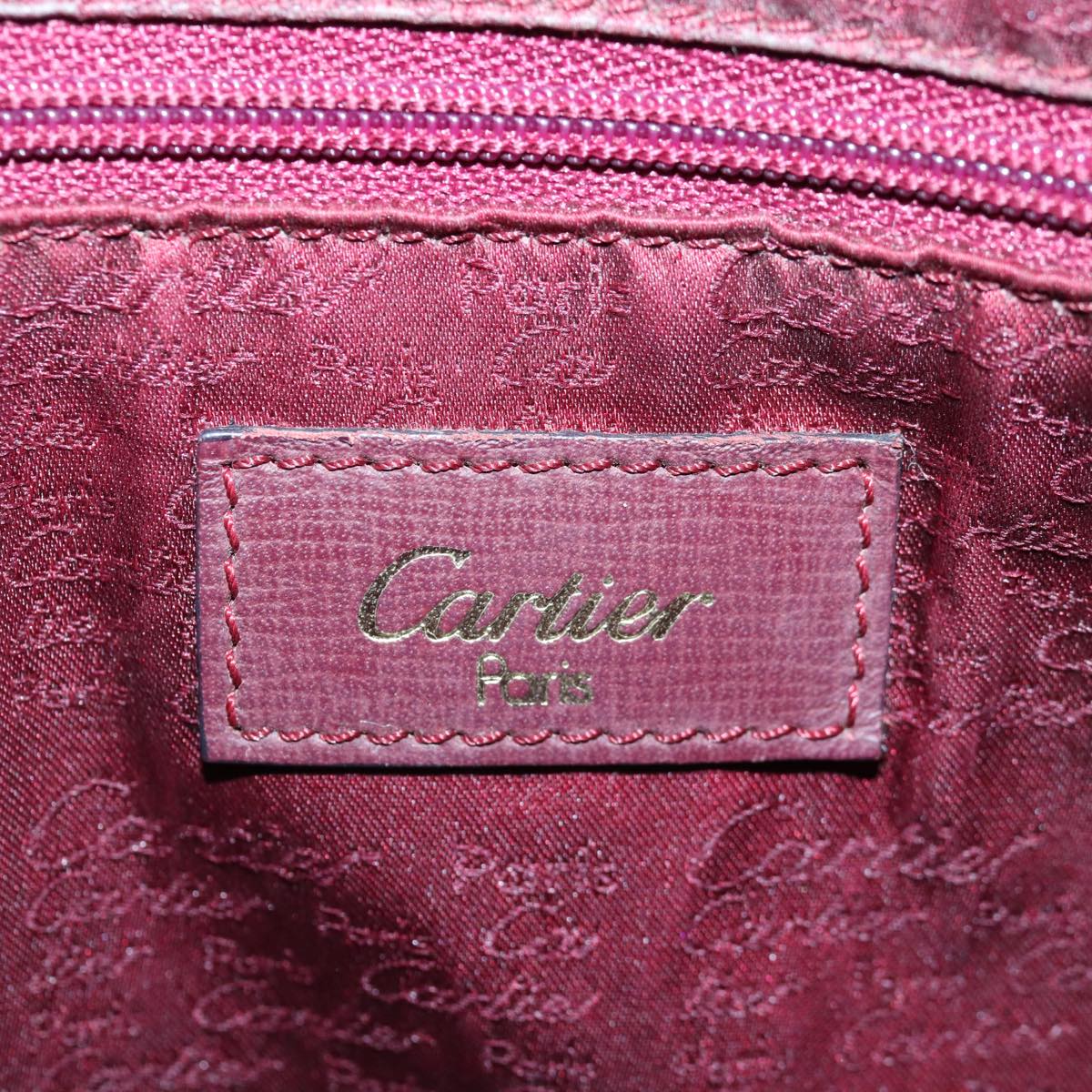 CARTIER Hand Bag Leather Wine Red Auth bs16695