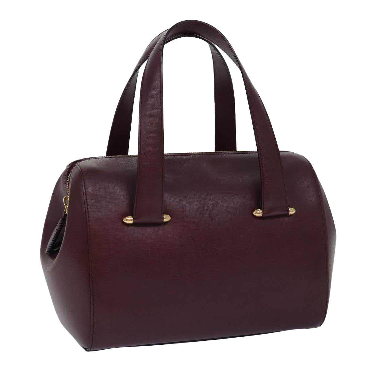 CARTIER Hand Bag Leather Wine Red Auth bs16695