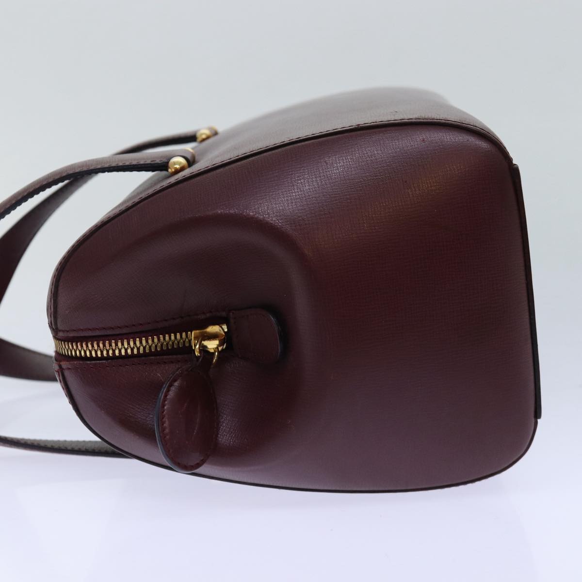 CARTIER Hand Bag Leather Wine Red Auth bs16695