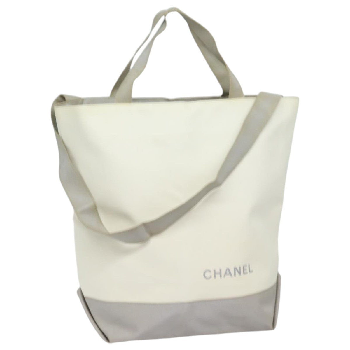 CHANEL Tote Bag Leather 2way White Silver CC Auth bs16701