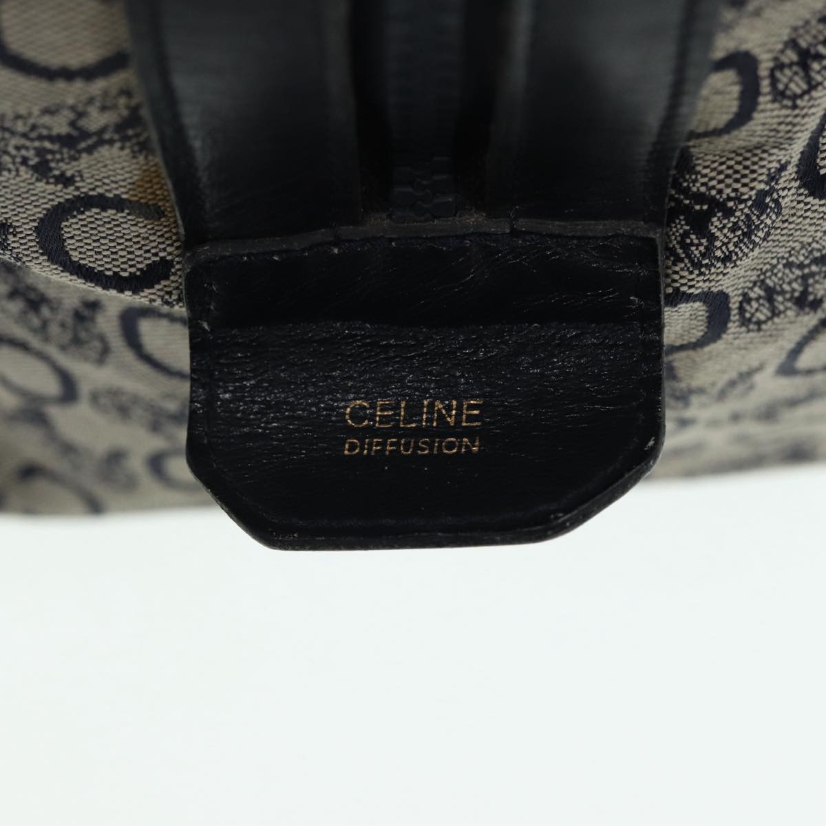 CELINE C Sulky Boston Bag Canvas Leather Navy Gold Auth bs16702