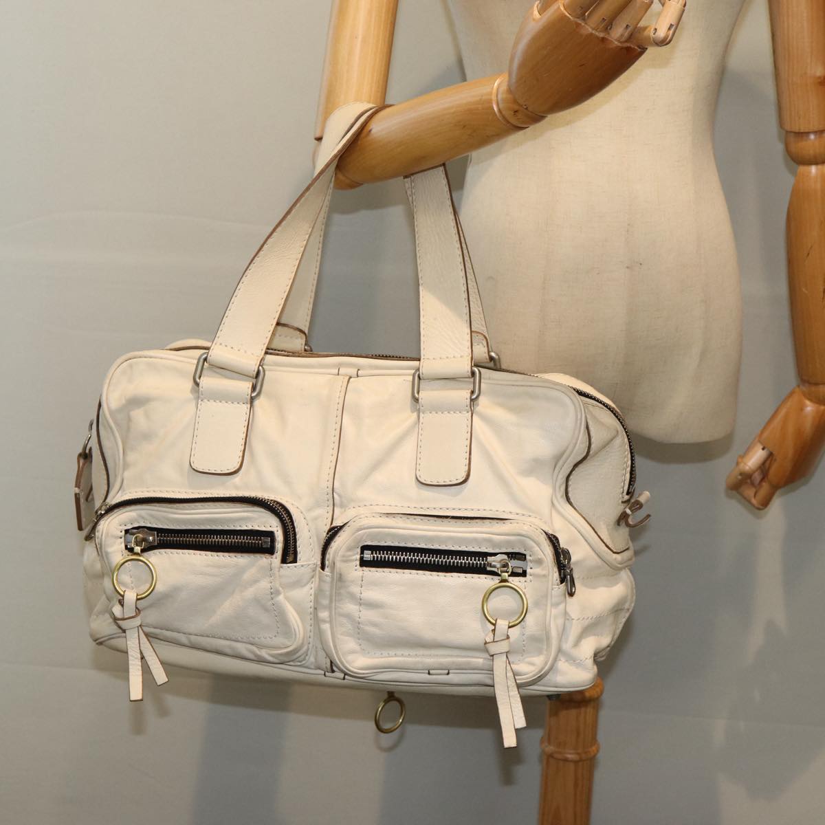 Chloe Hand Bag Leather White Auth bs16705