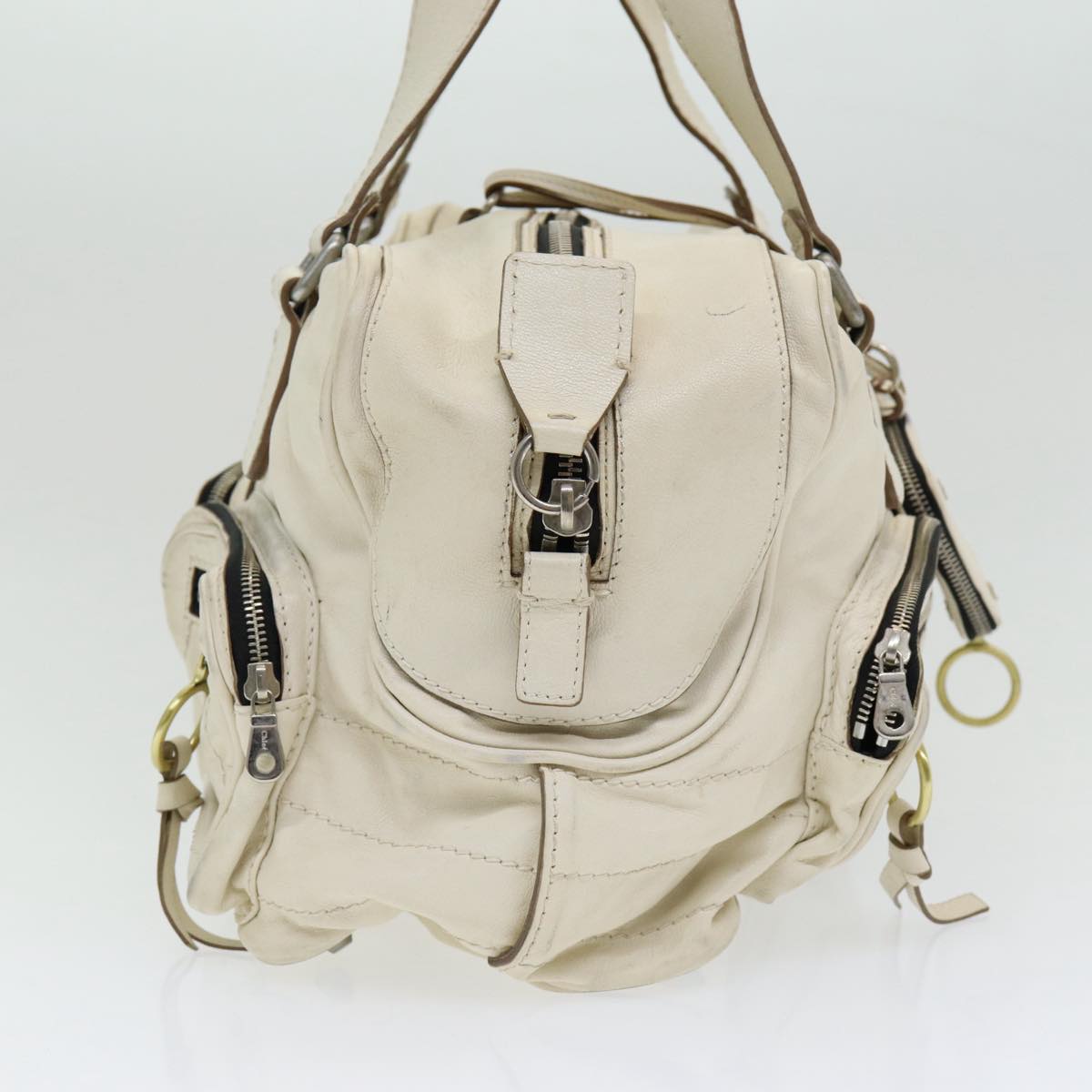 Chloe Hand Bag Leather White Auth bs16705