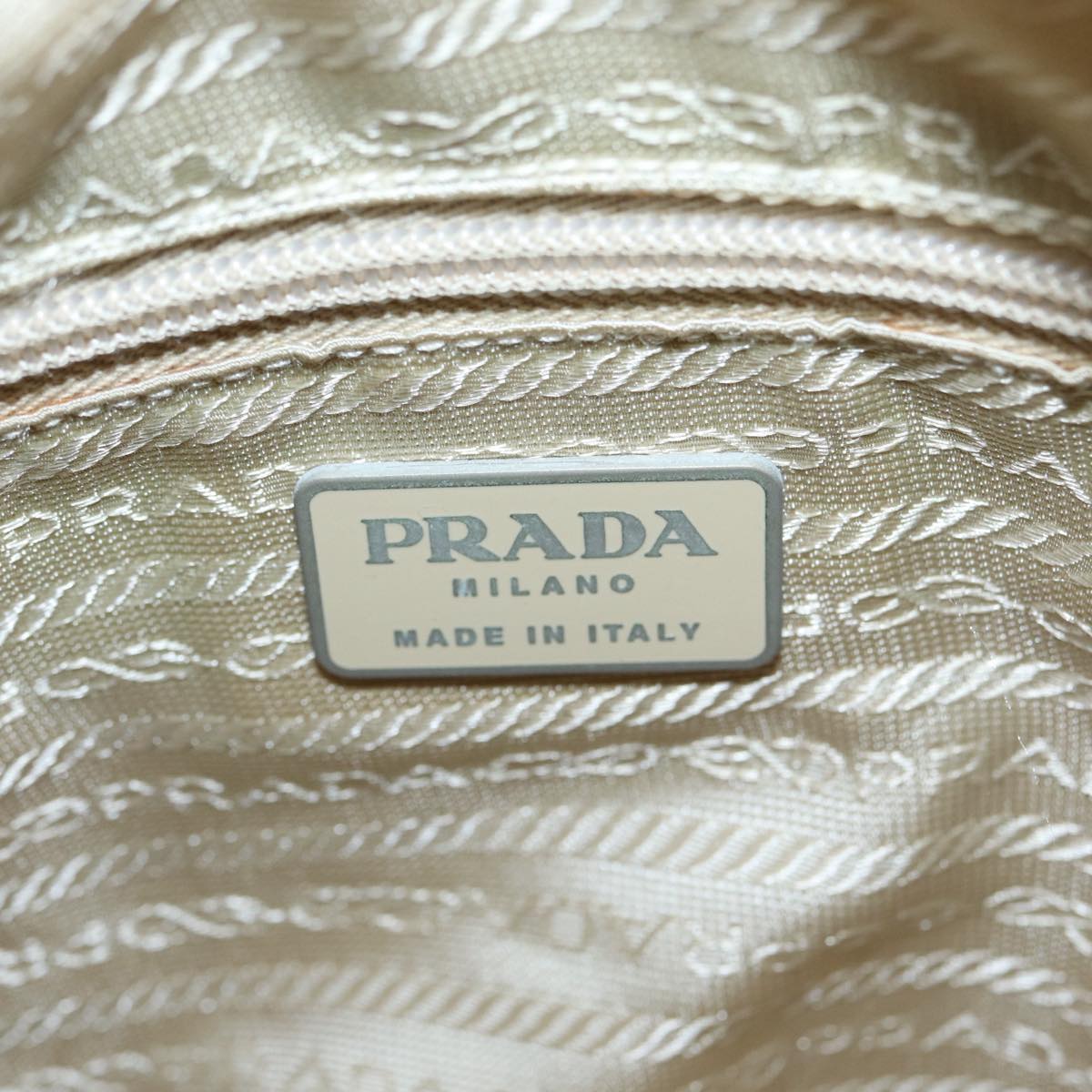 PRADA Shoulder Bag Nylon Beige Silver Auth bs16711