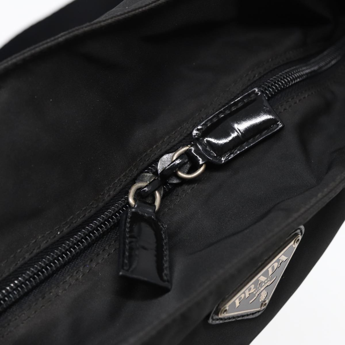 PRADA Shoulder Bag Nylon Black Silver Auth bs16713