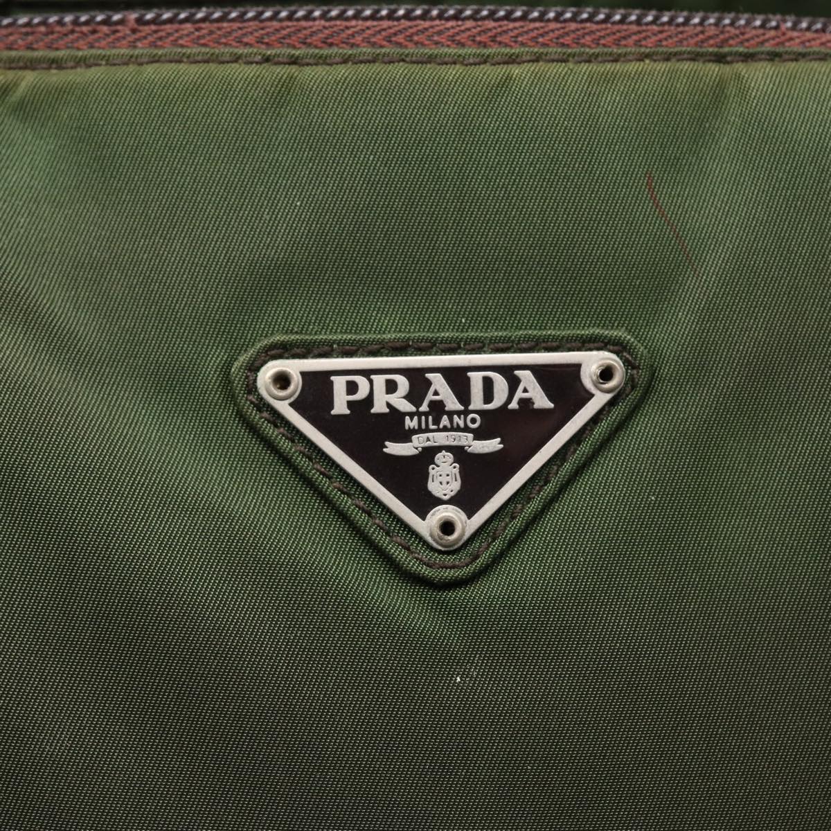 PRADA Shoulder Bag Nylon Khaki Silver Auth bs16719