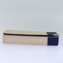 CHANEL Choco Bar Chain Hand Bag Satin Beige Navy CC Auth bs16725-6