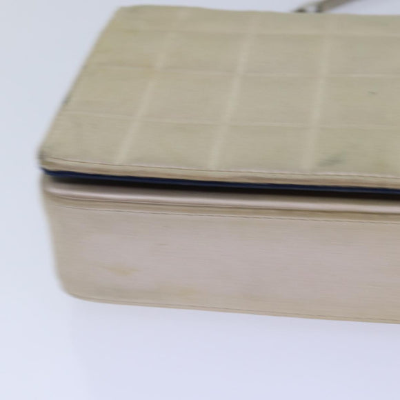 CHANEL Choco Bar Chain Hand Bag Satin Beige Navy CC Auth bs16725