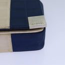 CHANEL Choco Bar Chain Hand Bag Satin Beige Navy CC Auth bs16725-15