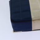 CHANEL Choco Bar Chain Hand Bag Satin Beige Navy CC Auth bs16725-16