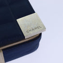 CHANEL Choco Bar Chain Hand Bag Satin Beige Navy CC Auth bs16725-10