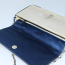 CHANEL Choco Bar Chain Hand Bag Satin Beige Navy CC Auth bs16725-18