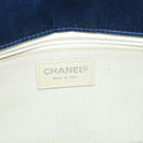 CHANEL Choco Bar Chain Hand Bag Satin Beige Navy CC Auth bs16725-19