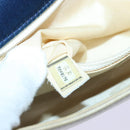 CHANEL Choco Bar Chain Hand Bag Satin Beige Navy CC Auth bs16725-12