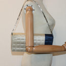 CHANEL Choco Bar Chain Hand Bag Satin Beige Navy CC Auth bs16725-23