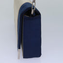 CHANEL Choco Bar Chain Hand Bag Satin Beige Navy CC Auth bs16725-5