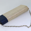 CHANEL Choco Bar Chain Hand Bag Satin Beige Navy CC Auth bs16725-7