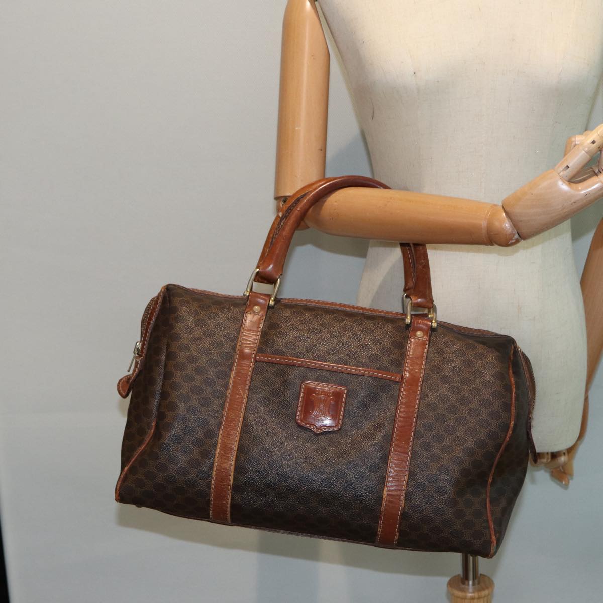 CELINE Macadam Canvas Hand Bag PVC Leather Brown Auth bs16740