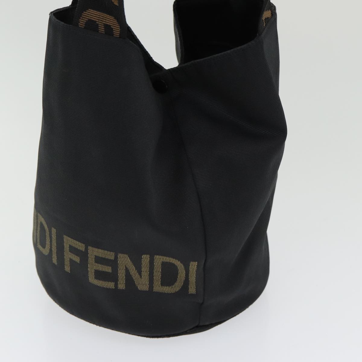 FENDI Hand Bag Nylon Black Gold Auth bs16741