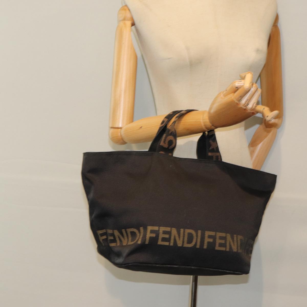 FENDI Hand Bag Nylon Black Silver Auth bs16743