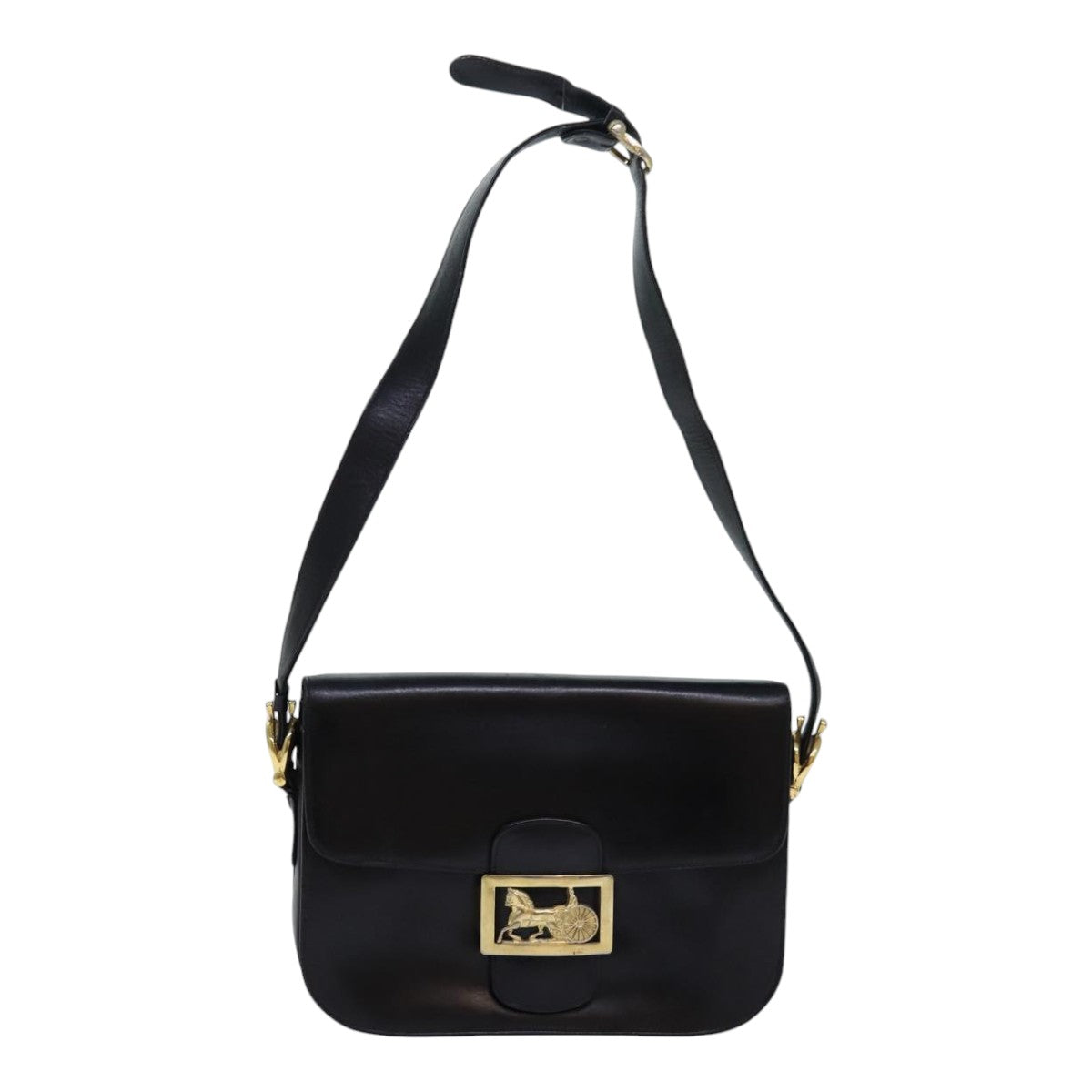 CELINE Horse Carriage Shoulder Bag Leather Black Auth bs16745