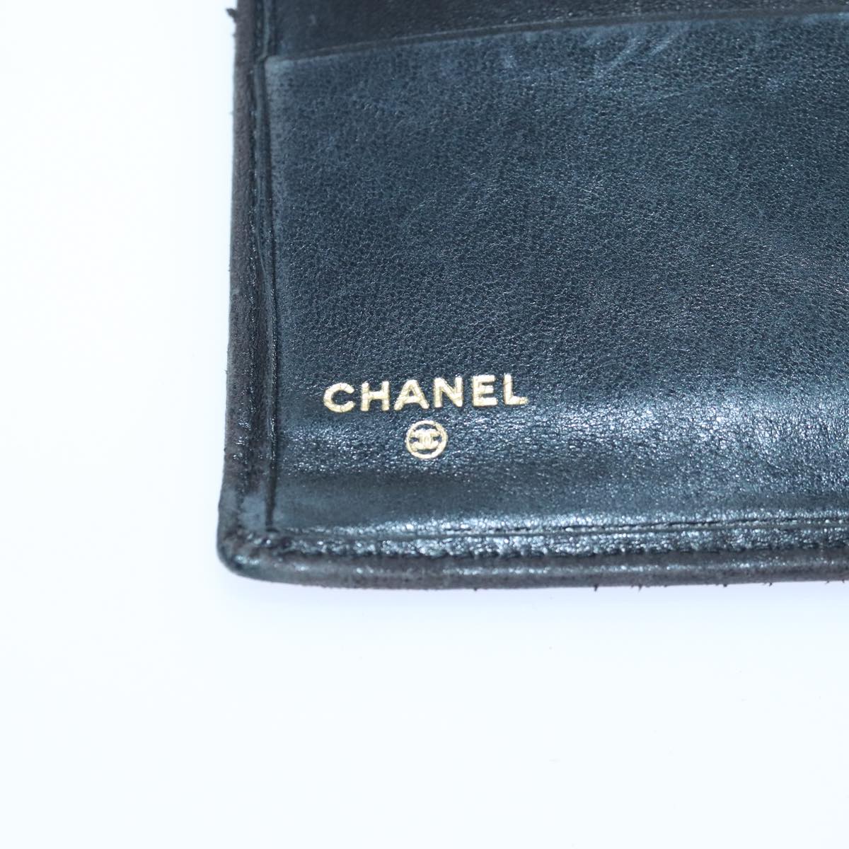 CHANEL Bicolore Wallet Lamb Skin Black Gold CC Auth bs16760