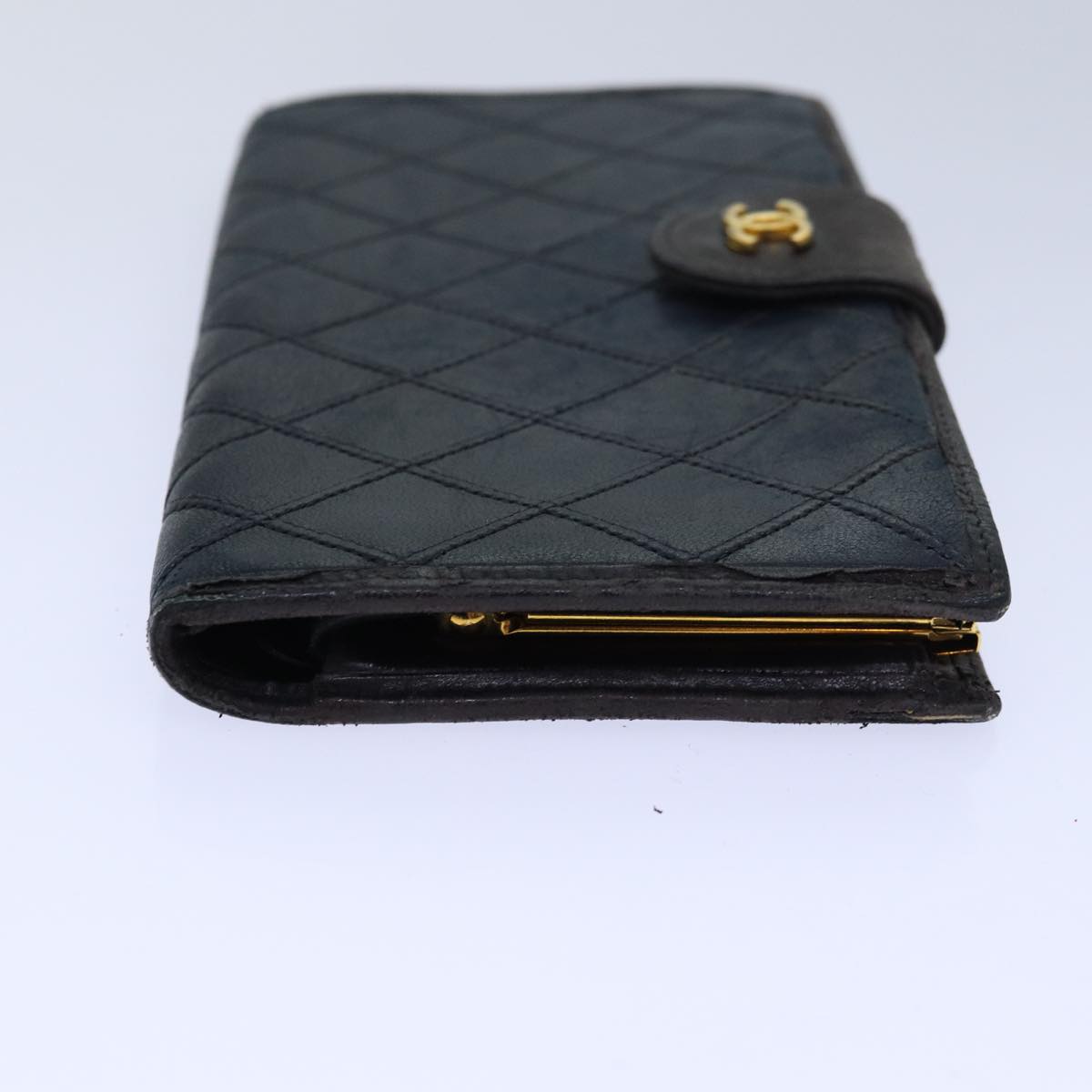 CHANEL Bicolore Wallet Lamb Skin Black Gold CC Auth bs16760